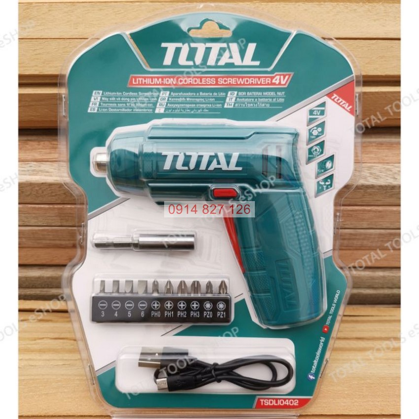 Máy bắn vít mini dùng pin 4v Total TSDLI0402 đầu lục giác 1/4'', tốc độ 180v/p, lực xoắn 4nm, Bh 6 tháng diy-vietnam