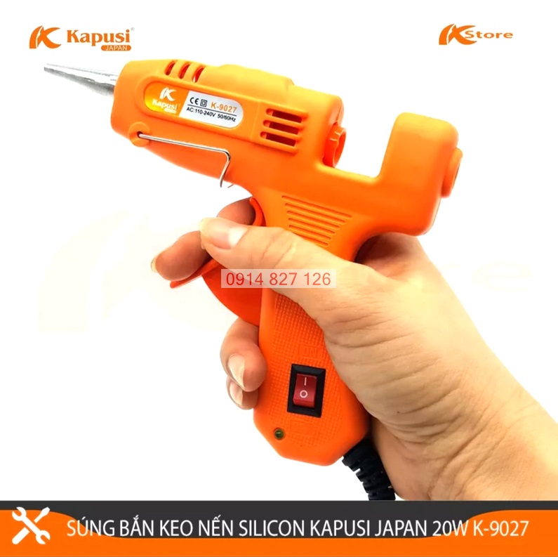 Dụng cụ bắn keo nến silicon cầm tay 20W - 60W Kapusi JAPAN, Có bán kèm keo nến (Máy bắn keo nến) Model: K-9027 và K-9023