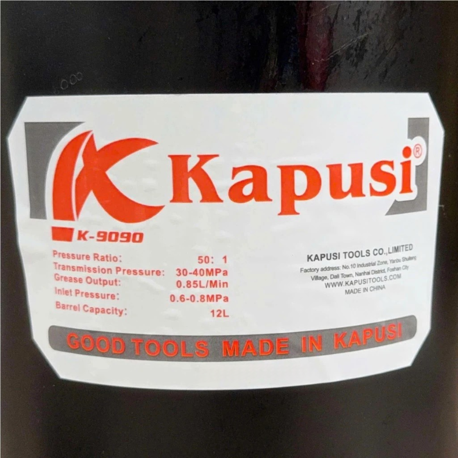 Máy Bơm Mỡ Khí Nén 12L Kapusi K-9090 - Thùng Bơm Mỡ Bằng Hơi Công Nghiệp Tỷ Lệ 50:1 Chính Hãng Tiêu Chuẩn ISO 9001,BH12T