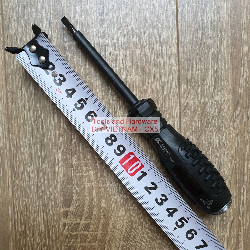 Bút thử điện cao cấp hãng Kapusi K-9086 đã kiểm định chất lượng, đầu dẹt, thân bọc cao su cách điện
