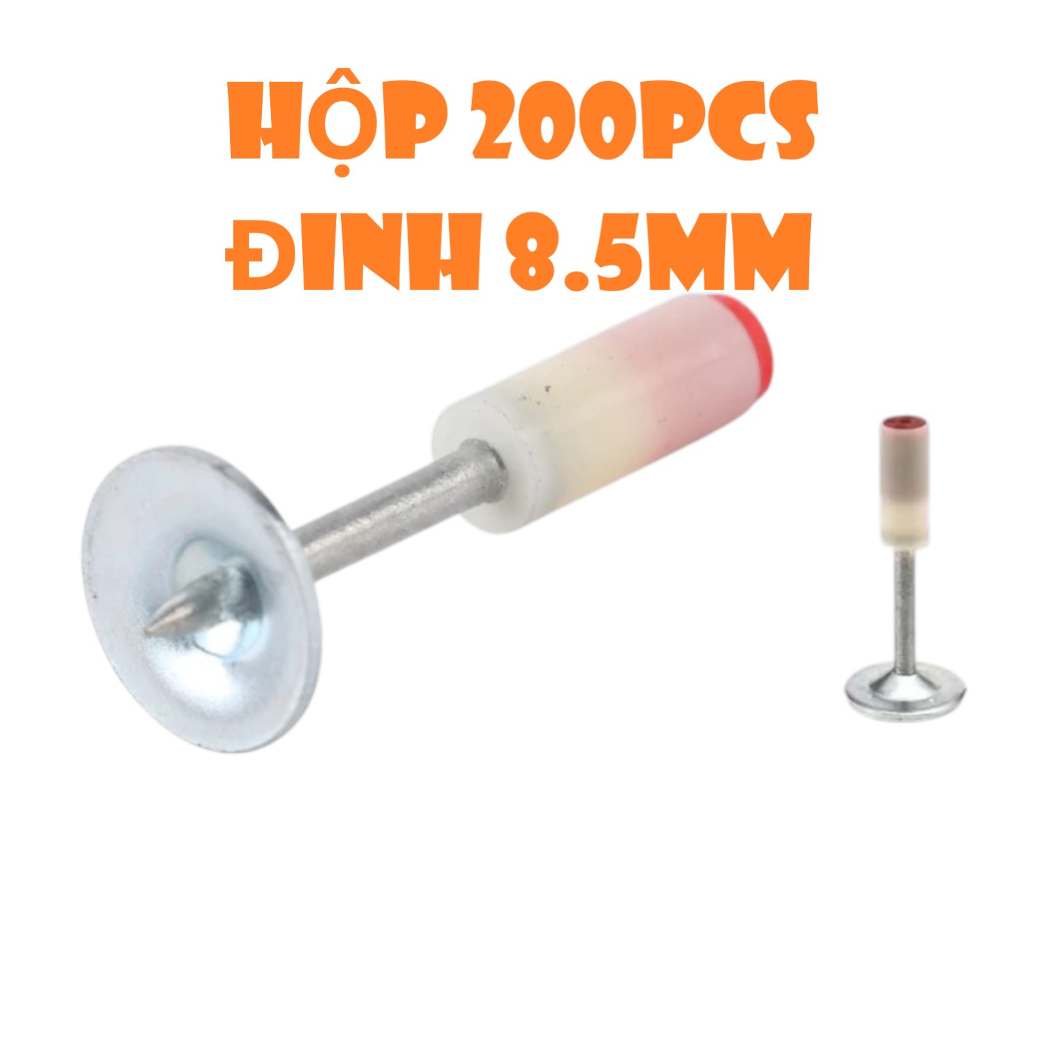 Hộp 200 Đinh Bắn Ty Thẳng đầu nòng 8.5mm, chiều dài 3.2cm hoặc 4.2cm Kapusi – Bắn Xuyên Thép, Bê Tông, Tường Gạch,...