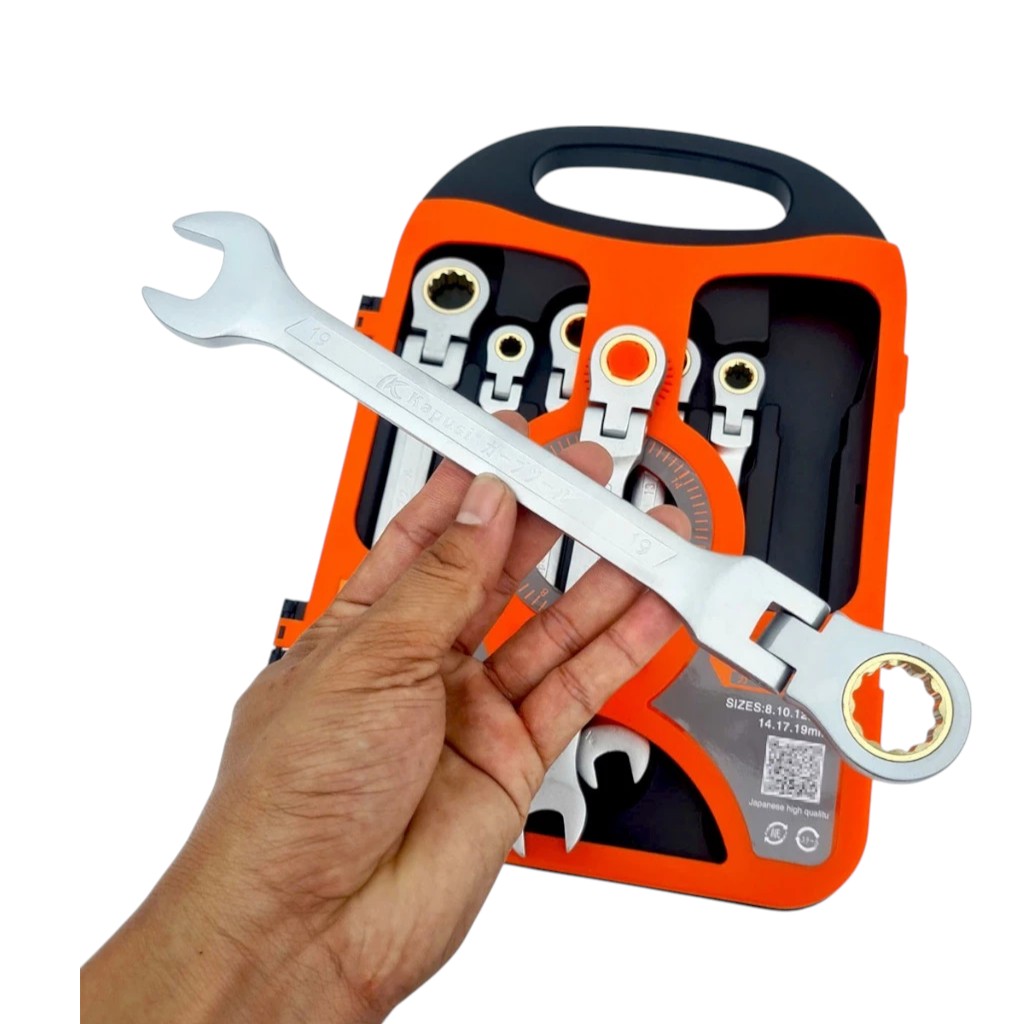 Bộ cờ lê vòng miệng tự động đảo chiều lắt léo KAPUSI 7 chi tiết K7733 8-19mm, thép CR-V, bánh cóc 72 răng, Bh 12 tháng
