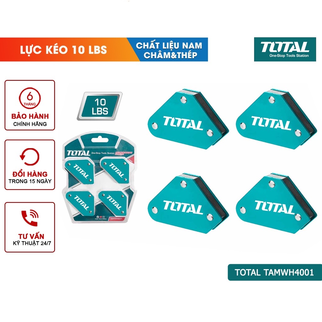 Bộ ke góc hàn nam châm 3 góc Total TAMWH4001 4 nam châm mini 45 độ, 90 độ, 135 độ, Bh 6 tháng diy-vietnam