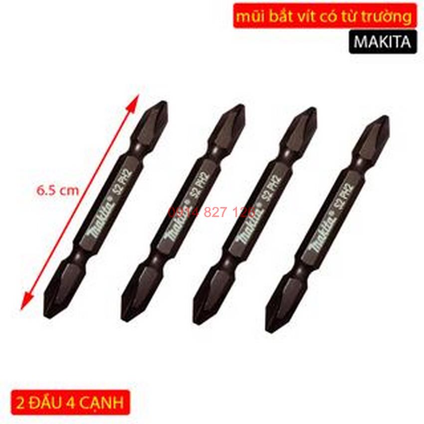 Bộ mũi vít thép PH 65mm Kapusi K-7172, 2 đầu 4 cạnh, thân lục giáp 6.35mm, thép chống gỉ