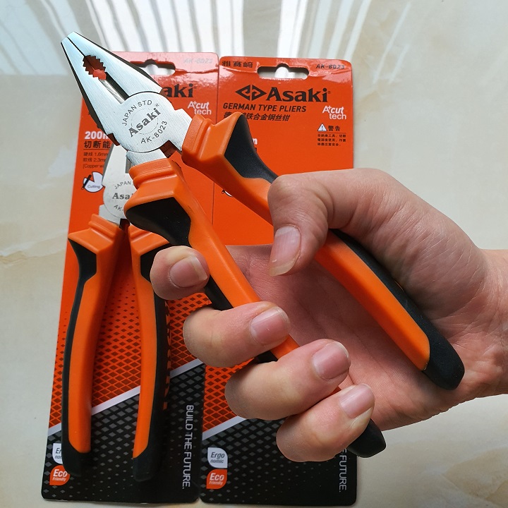 Kìm điện Asaki cao cấp cỡ 8 inch - Kềm điện Asaki 200mm, kìm cắt dây điện, cây kềm, kim dien, kìm điện đa năng