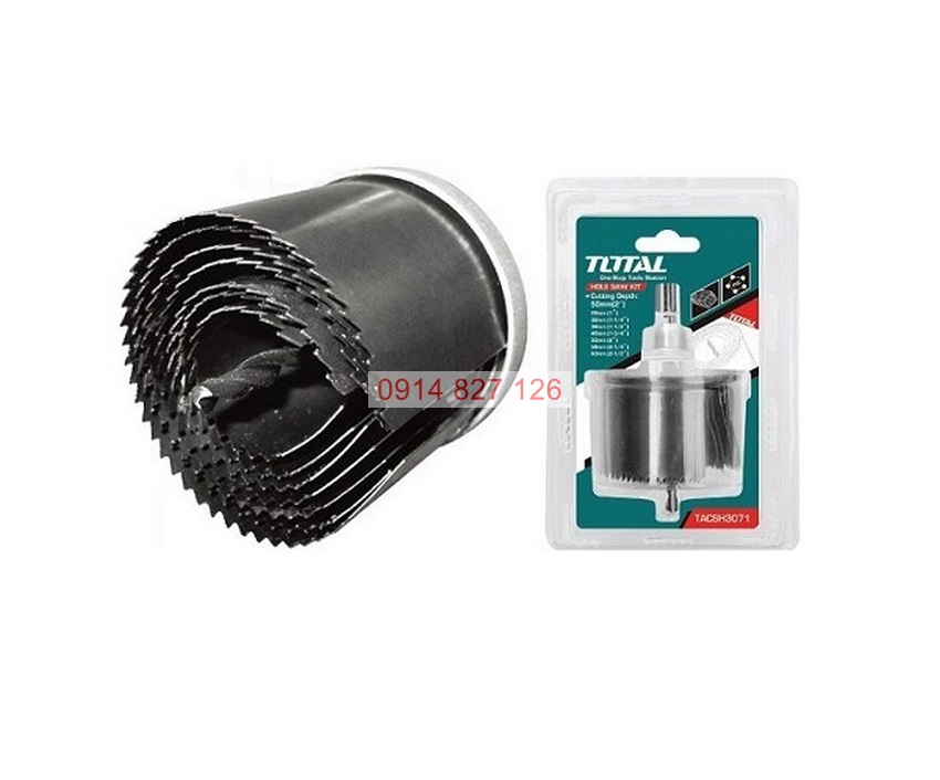 Bộ mũi khoét lỗ gỗ 7 chi tiết TOTAL TACSH3071 chất liệu thép đk lỗ khoét 26-32-38-45-50-56-63mm