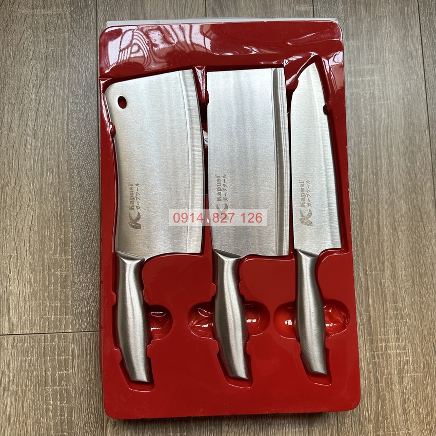 Bộ dao nhà bếp KAPUSI Nhật Bản hợp kim thép không gỉ gồm 3 dao 1dao chặt và 2 dao thái