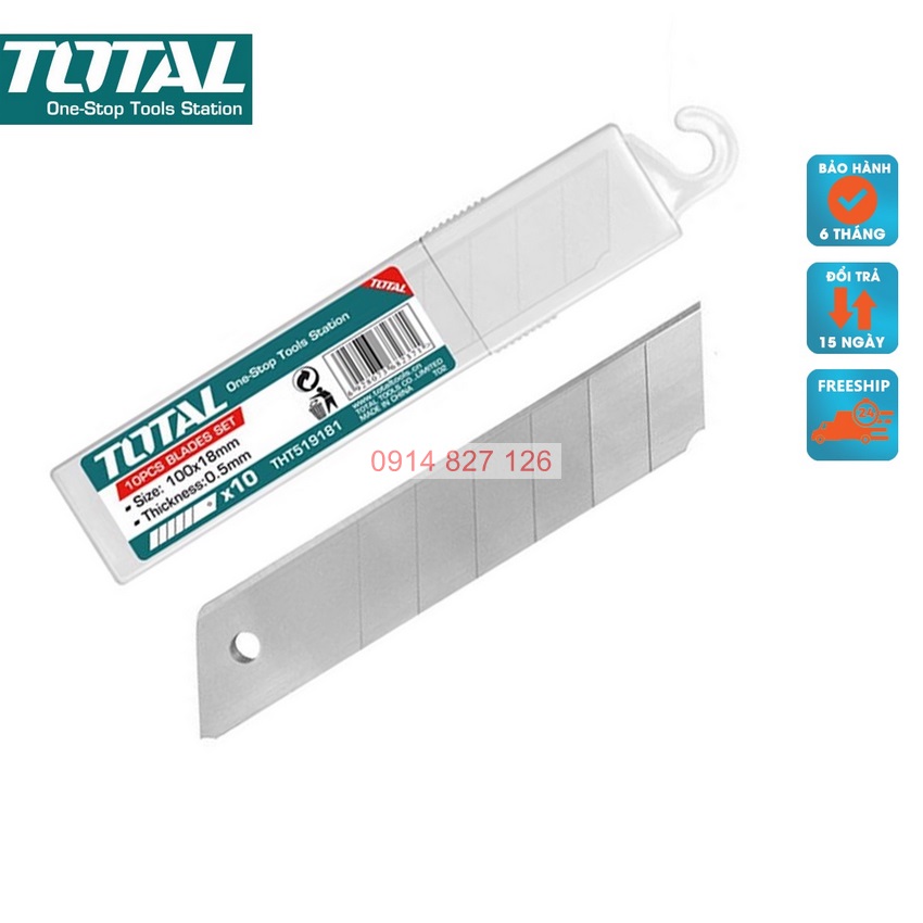 Bộ 10 lưỡi dao TOTAL THT5190901 kích thước 9x80mm cắt giấy rọc băng keo thùng hàng bìa carton