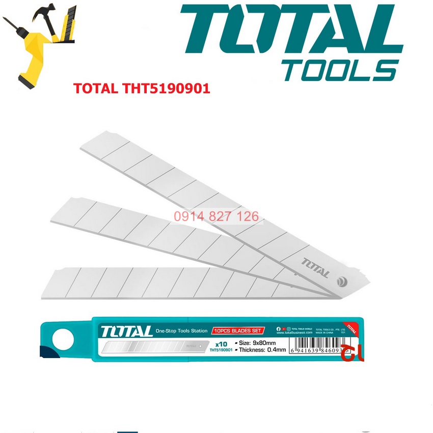Bộ 10 lưỡi dao TOTAL THT5190901 kích thước 9x80mm cắt giấy rọc băng keo thùng hàng bìa carton