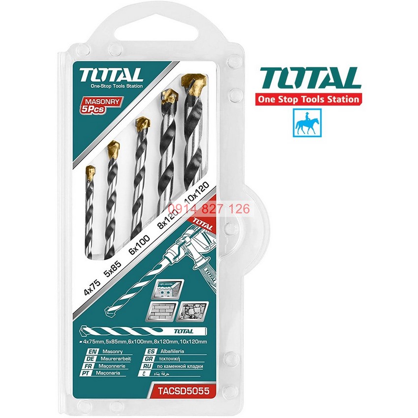 Bộ 5 Mũi Khoan Tường Bê Tông TACSD5055 đủ size, chất lượng cao, đóng gói trong vỉ nhựa