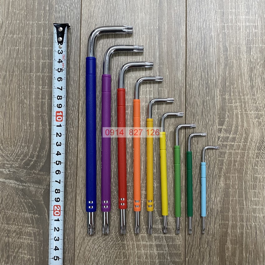 Bộ lục giác hoa thị 9 màu KAPUSI K-0198, 9 cây chữ L từ T10-T50 Thép cao cấp không gỉ
