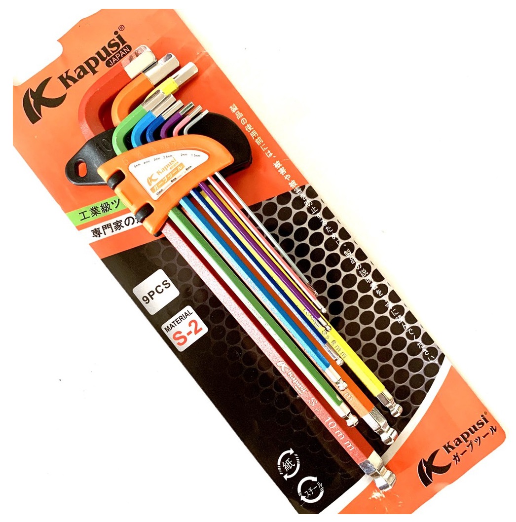 Bộ lục giác bi 7 màu KAPUSI K-0197, 9 cây chữ L từ 1.5-10mm