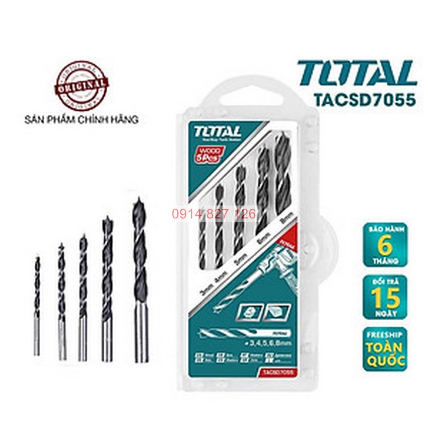 Combo 5 mũi khoan gỗ TOTAL TACSD7055, được làm bằng chất liệu thép cao cấp