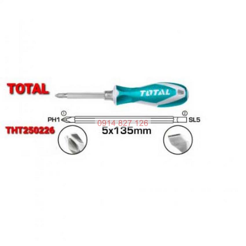 Bộ tua vít 2 trong 1, đảo đầu dẹt và bake, dài 135mm TOTAL THT250226