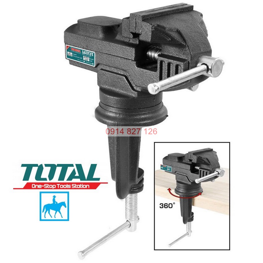 Ê tô kẹp bàn mâm xoay TOTAL, ê tô kẹp cơ khí, lực kẹp 1000-2500kg