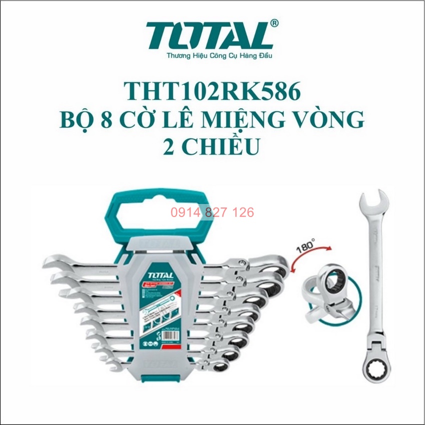 Bộ cờ lê vòng miệng tự động 8 chi tiết TOTAL THT102RK586 size 8-19mm