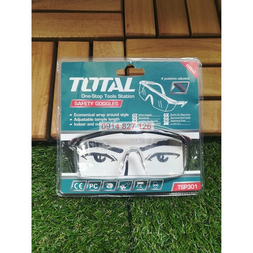 Kính bảo hộ lao động TOTAL TSP301 chống giọt bắn Chất liệu Polycarbonate, nhẹ, hấp thụ tia cực tím