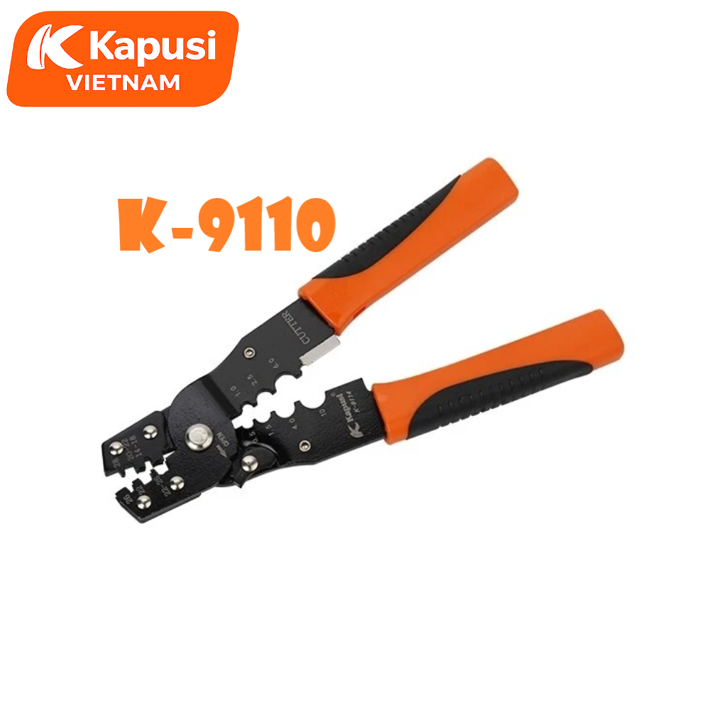 Kìm Ép Cốt Đa Năng Kapusi K-9110 – Bấm Cos AWG 14–28, Tuốt Dây 0.5–10mm, Thép Hợp Kim Cứng, Dài 190mm, Bh 12 tháng