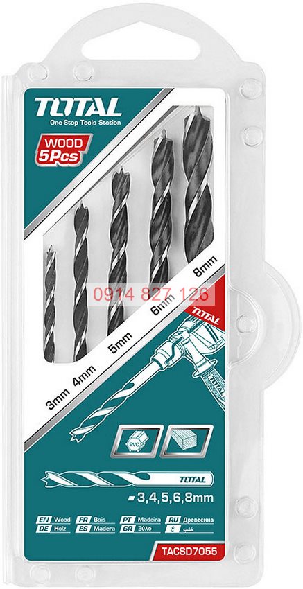 Combo 5 mũi khoan gỗ TOTAL TACSD7055, được làm bằng chất liệu thép cao cấp
