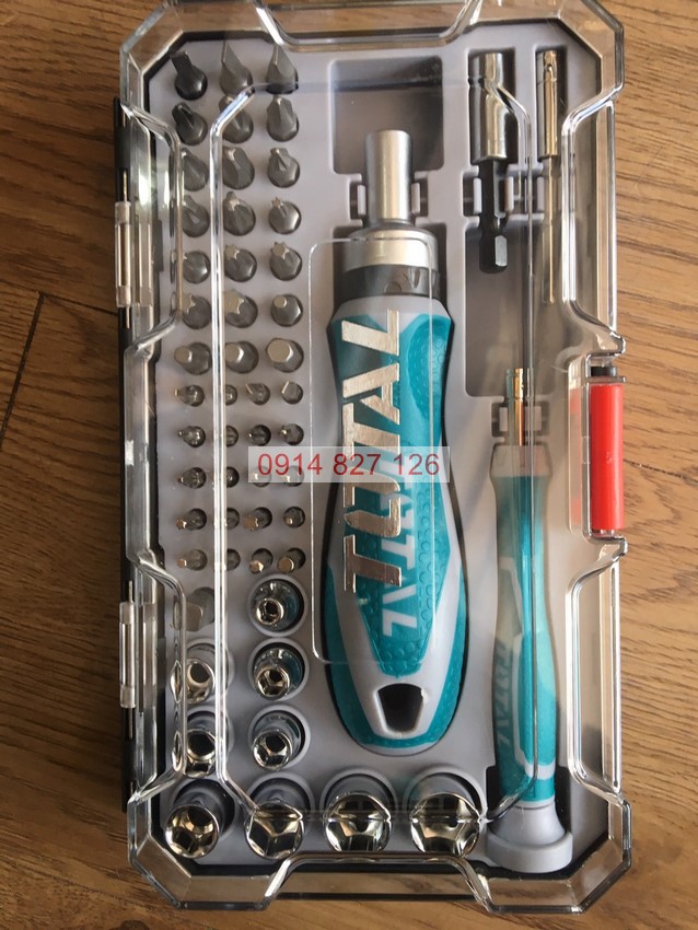 Bộ tua vít đa năng tự động 55 chi tiết TOTAL TACSD30556 gồm tua vít, mũi vít, đầu tuýp