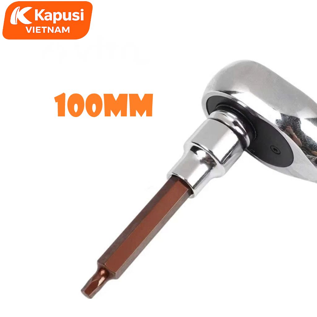 Đầu Tuýp Lục Giác 1/2 Inch Kapusi Dài 100mm (H4-H14) - Thép S2 Siêu Cứng - Chuyên Trị Bu Lông Hốc Sâu - Không Tòe Đầu