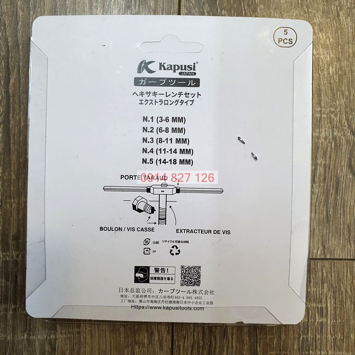 [FreeShip] Bộ tháo bu lông ốc vít gãy 6 cây (3-22mm) hãng Kapusi thương hiệu Nhật Bản, BH 12 tháng, Bộ nhổ ốc gãy