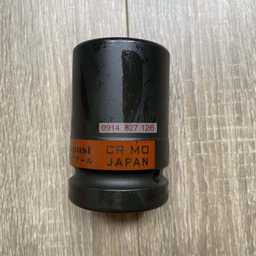 Đầu tuýp khẩu ngắn đen 1inch KAPUSI Nhật Bản cỡ từ 21-46mm, 6 cạnh thép Cr-Mo