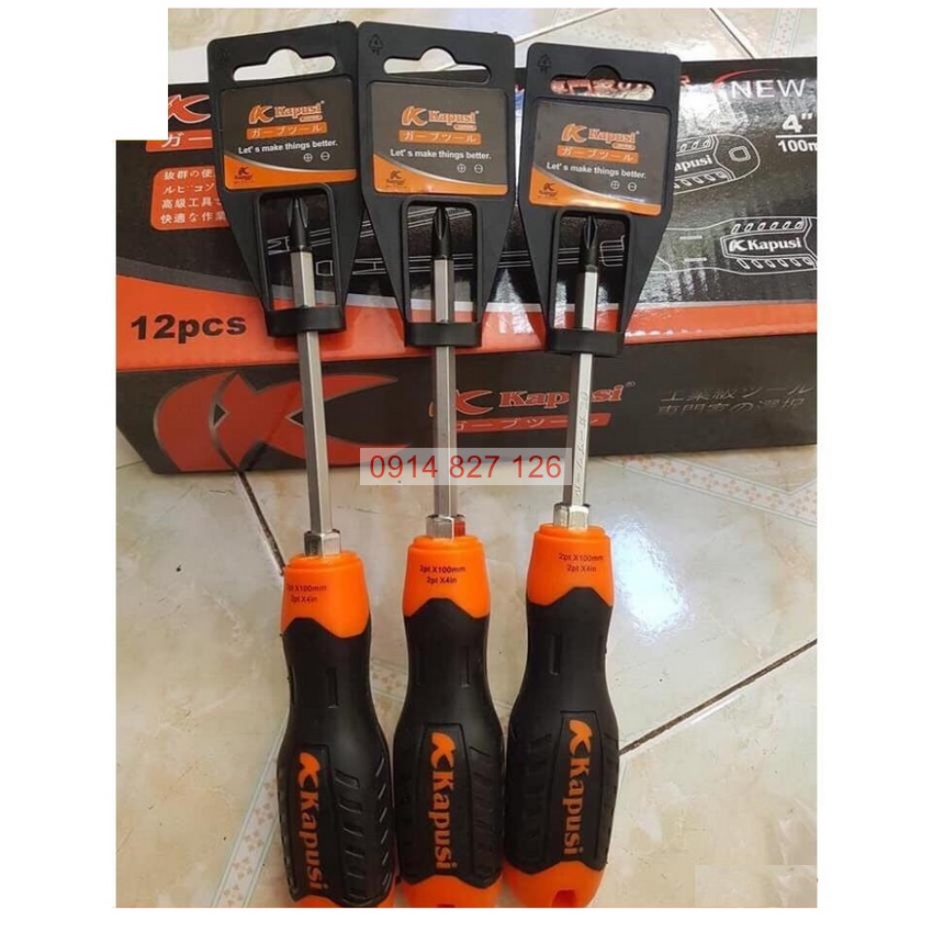 Tua vít đảo đầu  KAPUSI Nhật Bản dài 100-150-200mm, phi 6, thép cr-v, cán cao su, Bh 12 thángdiy-vietnam