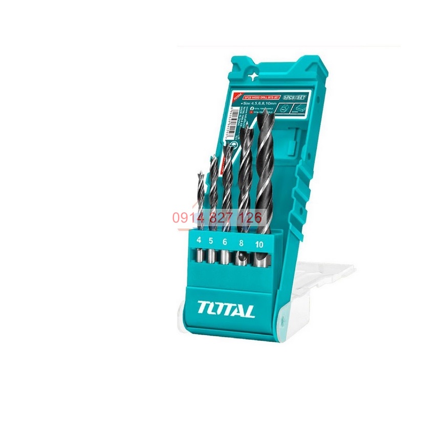 Bộ mũi khoan gỗ 5 chi tiết cỡ từ 4 - 10mm TOTAL TACSD7056, hợp kim cao cấp