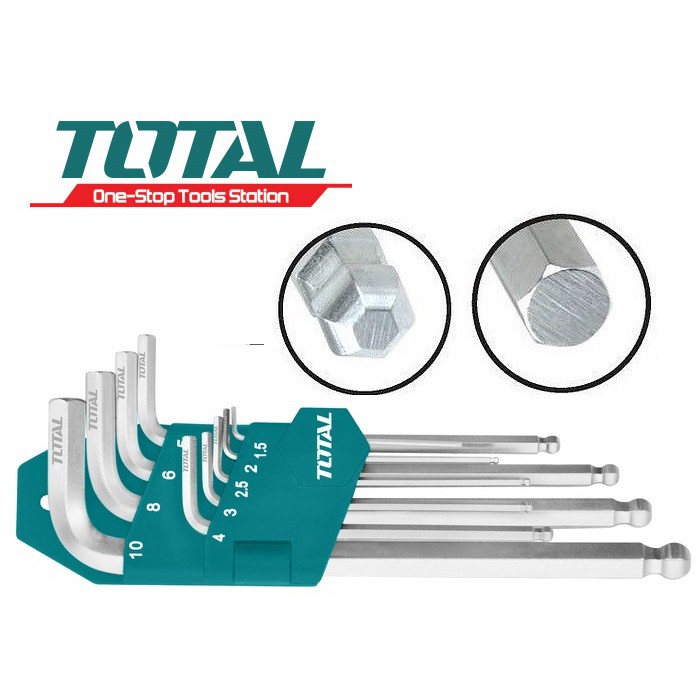 Bộ khóa lục giác bi dài TOTAL THT106291 1 đầu bằng, 1 đầu bi, luyện từ thép Cr-V, Bh 12 tháng diy-vietnam