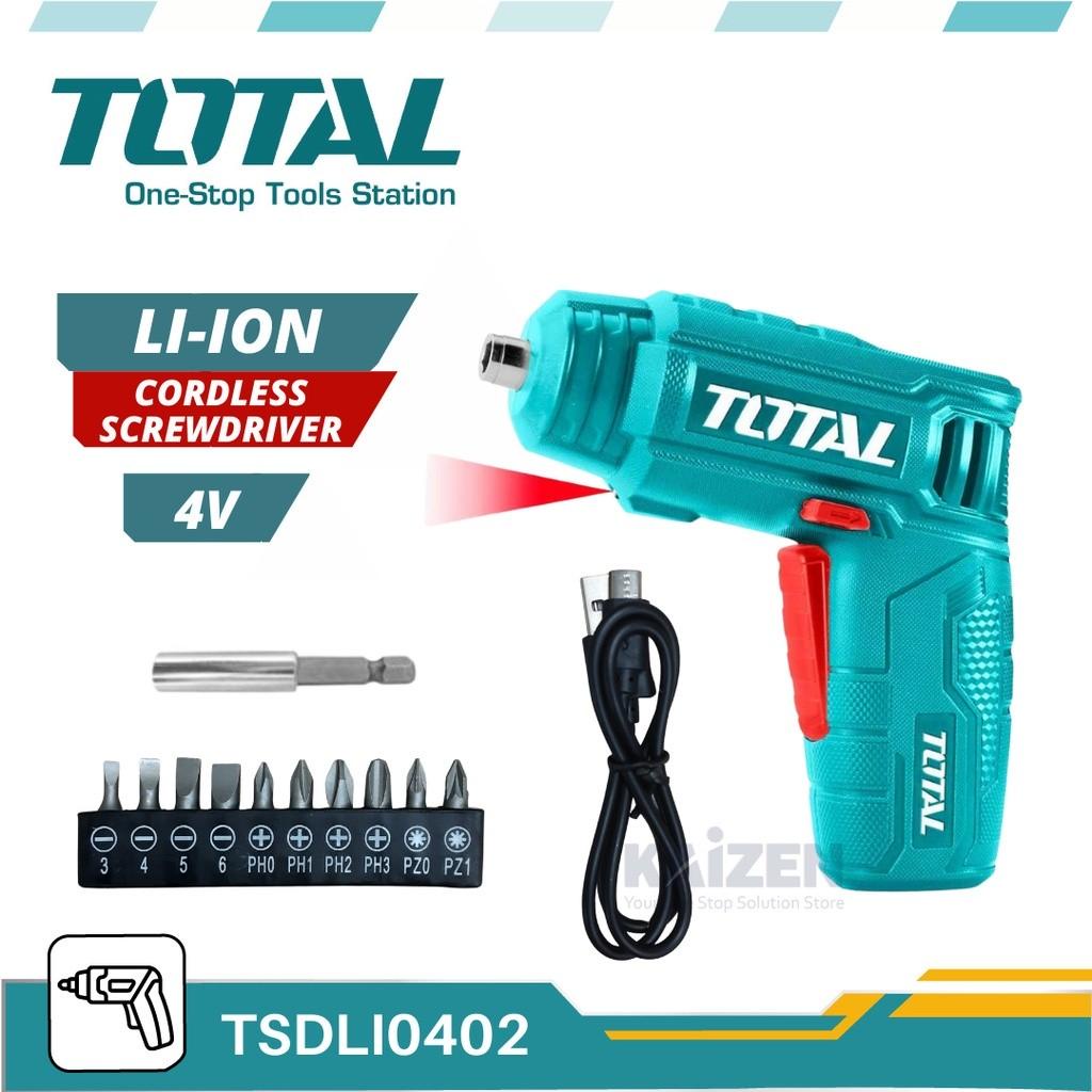 Máy bắn vít mini dùng pin 4v Total TSDLI0442 (thay thế cho TSDLI0402) đầu lục giác 1/4'', tốc độ 180v/p, lực xoắn 4nm