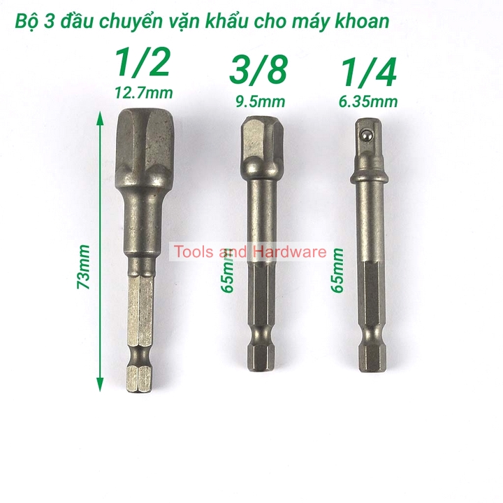Bộ 3 đầu chuyển vặn khẩu hãng Kapusi K-7844 cho máy khoan điện, máy khoan pin chuôi lục giác