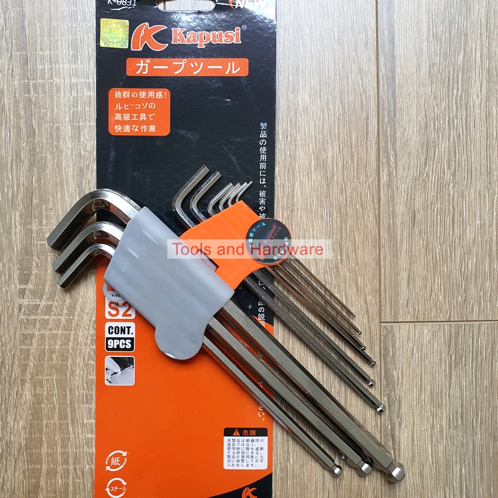 Bộ Lục Giác Đầu Bi Hãng Kapusi K-0193 9 Cây Chữ L 1.5-10mm, Chất liệu thép CR-V6150
