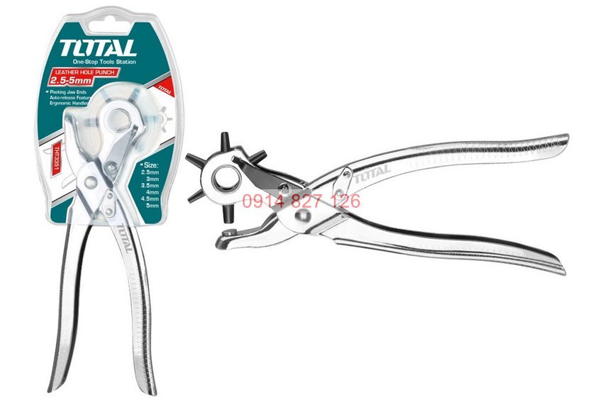 Kìm bấm lỗ TOTAL THT3351 kềm đục lỗ, 0.3kg, hỗ trợ bấm lỗ tròn, lỗ dẹt và lỗ hình oval, bầu dục