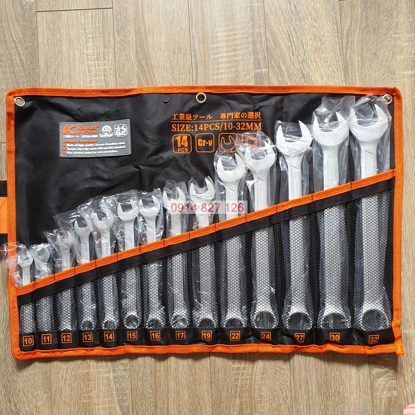 Bộ cờ lê vòng miệng hãng Kapusi 14 chi tiết từ 10-32mm hoặc 8-24mm (K-6158 và K-6140)