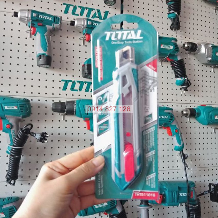 Dao rọc giấy cao cấp TOTAL THT511816 kèm theo 1 lưỡi dao chất liệu SK5 cắt giấy, rọc băng keo