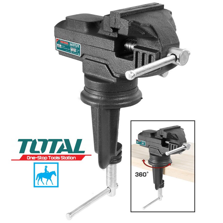 Ê tô kẹp bàn mâm xoay TOTAL, ê tô kẹp cơ khí, lực kẹp 1000-2500kg