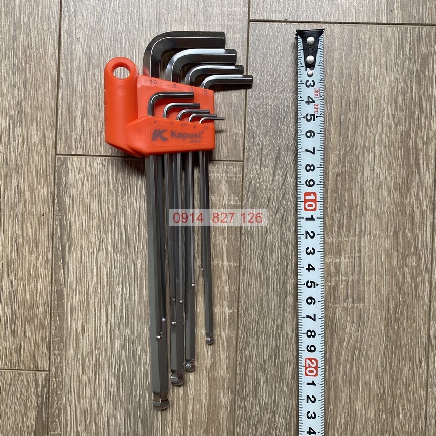 Bộ lục giác bi trắng mờ chữ L KAPUSI K-0191, 9 chi tiết từ 1.5-10mm Hợp kim thép