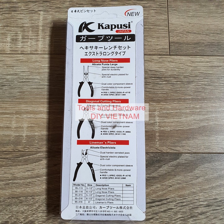 Bộ 3 Kìm điện, Kìm Cắt, Kìm nhọn hãng Kapusi K-8034, K-8041, K-8038 cao cấp cỡ 8 inch