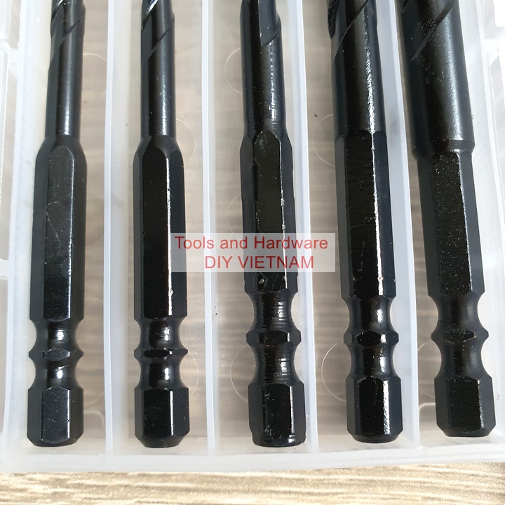 Hộp 5 mũi khoan đa năng K-3612 hãng Kapusi chuôi lục giác các gồm các cỡ hai mũi 6m và mũi 8, 10, 12mm