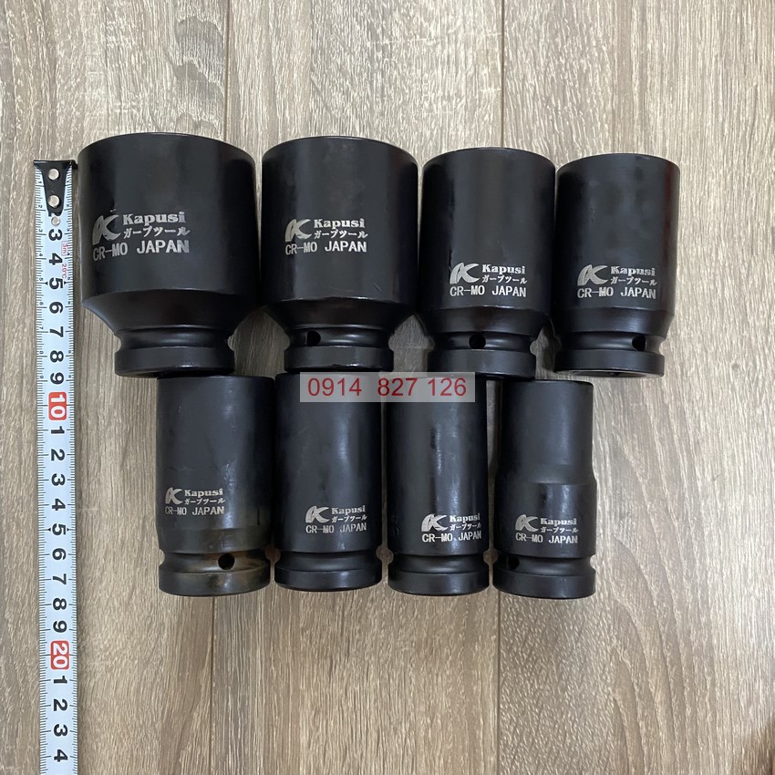Bộ khẩu đen KAPUSI hệ 3/4 inch (193mm) thép đen CR-Mo cỡ từ 21-46mm