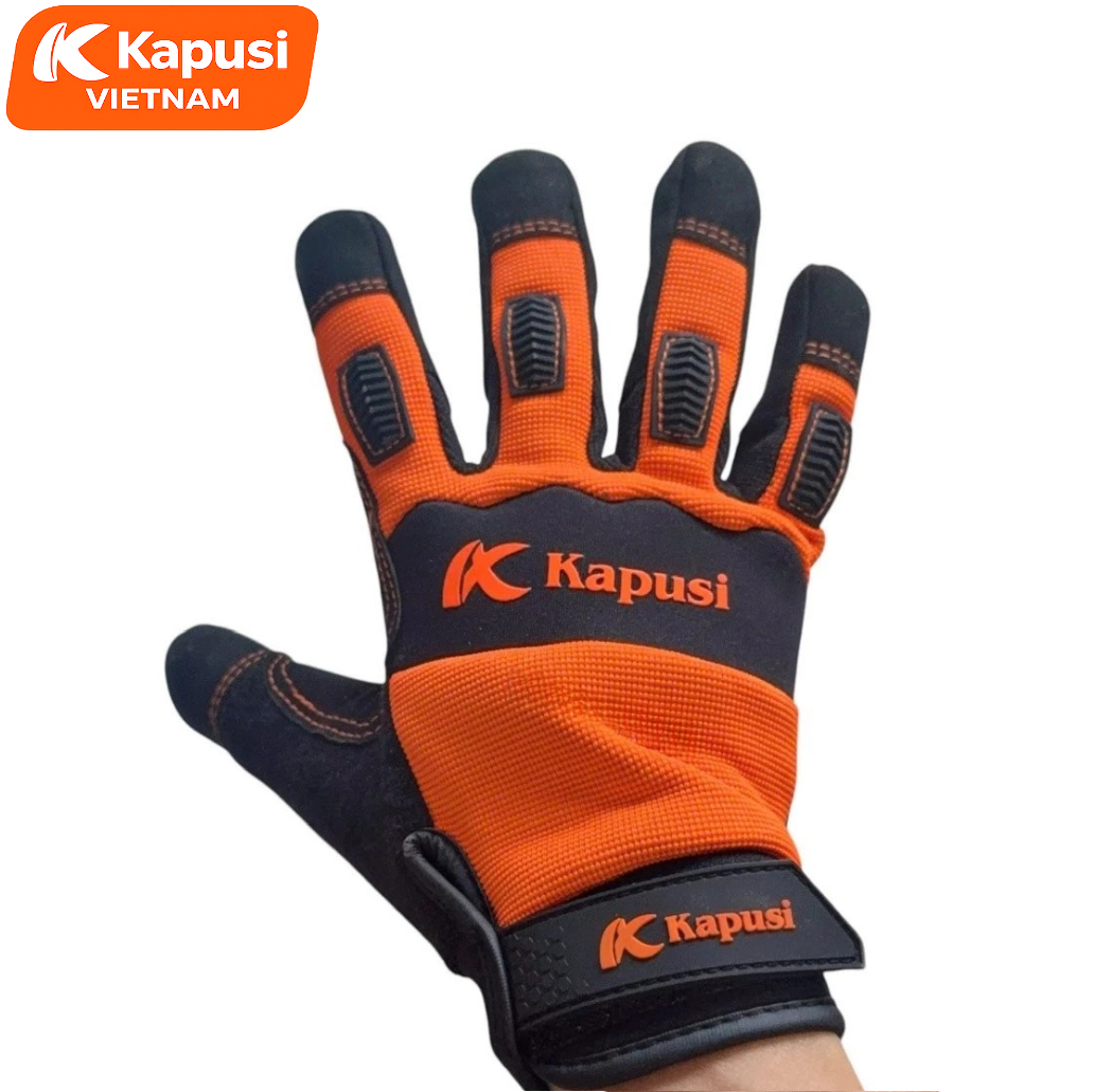 Găng Tay Da Bảo Hộ Hạng Nặng KAPUSI K-2024 Đỏ Đen Chống Cắt Chống Đâm Xuyên Chống Rung Giảm Chấn Cho Thợ Xây Dựng, BH12T