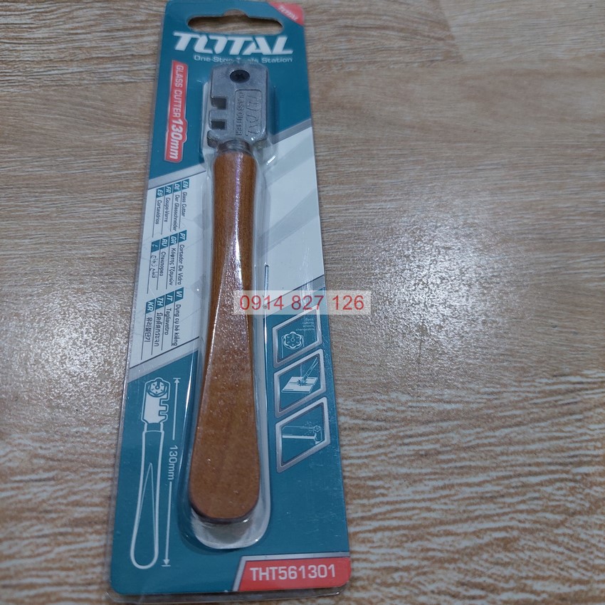 Dao cắt kính TOTAL THT561301 130mm, cán gỗ, lưỡi làm từ kim cương và kim loại khác