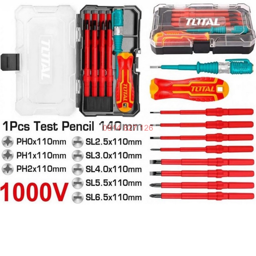 Bộ tua vít đa năng TOTAL THTIS5106 cách điện 1000V, 10 chi tiết, có thể hoán đổi đầu vít