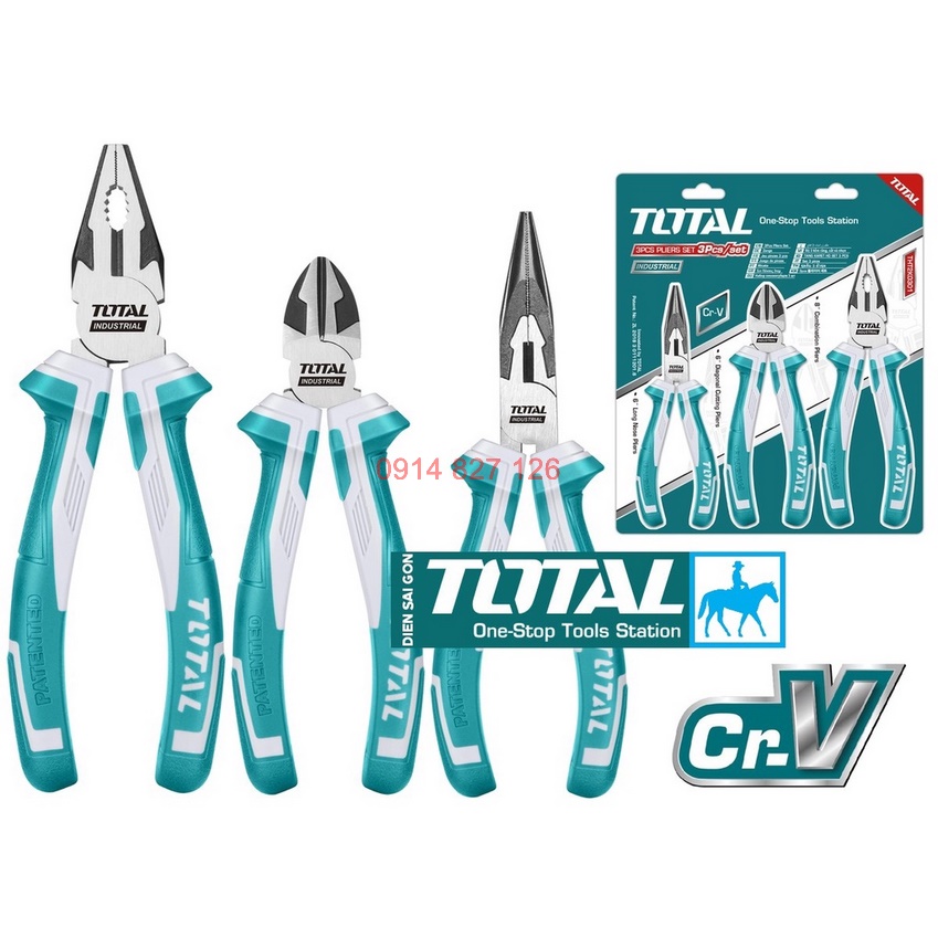 Bộ 3 kềm đa năng TOTAL THT1K0301 Kìm cắt kềm răng điện kềm mũi nhọn thép crv