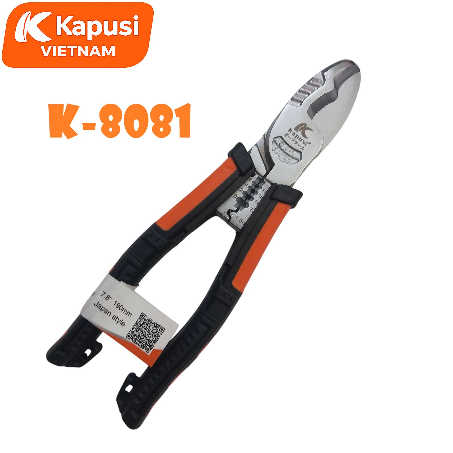 Kềm Cắt Đa Năng 8inch Kapusi K-8081 Thép CR-V Hàm Cứng 65HRC Cắt Ngọt Tích Hợp Khe Tuốt Dây Điện 1.0-6.0, BH 12 tháng