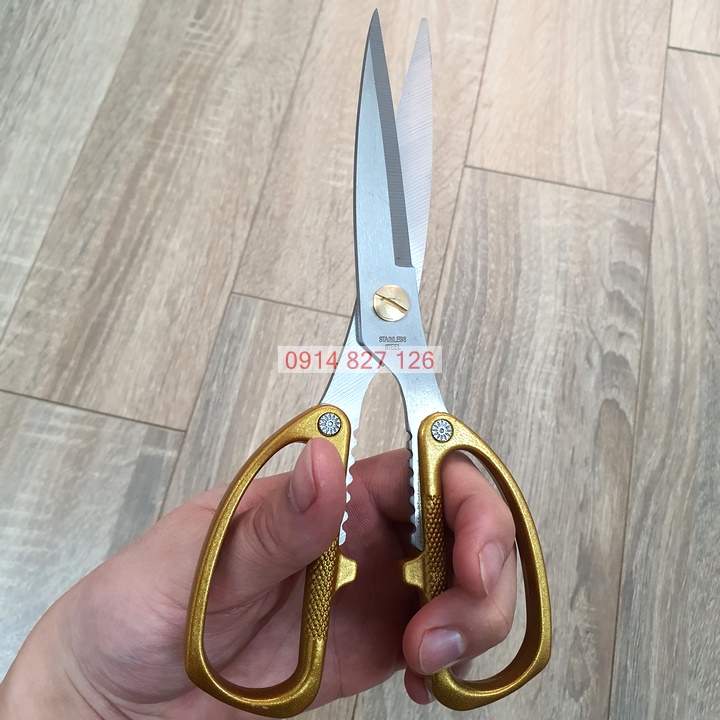 KÉO NHÀ BẾP ĐA NĂNG CẮT ĐỒ ĂN NHẬT CỠ 20CM JAPAN, cán mạ vàng sang trọng, Thép Sk5