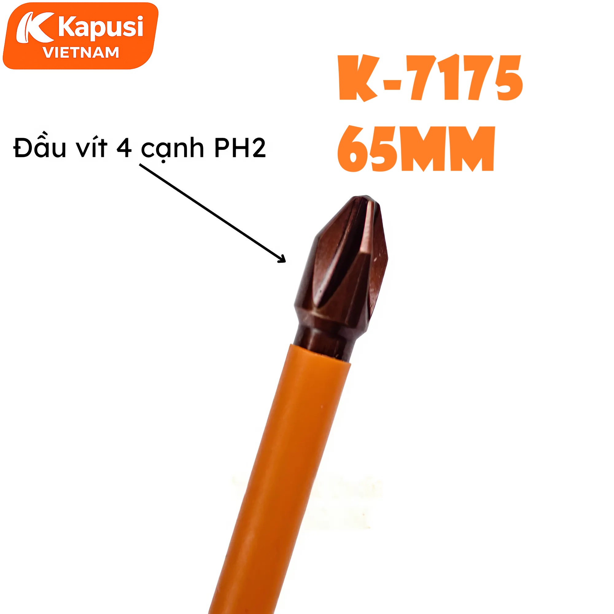 Mũi Bắt Vít 1 Đầu Cỡ 65mm Chân Lục Giác Kapusi K-7175 Thép S2 Nâu Cao Cấp Đầu Bốn Cạnh PH2 Chịu Lực Momen Xoắn Cao BH12T