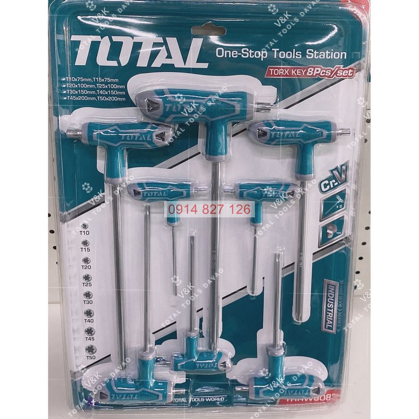 Bộ 8 chìa lục giác bông tay cầm chữ T TOTAL THHW8083 chịu nhiệt Lục giác Chất liệu Cr-V, mạ Crom