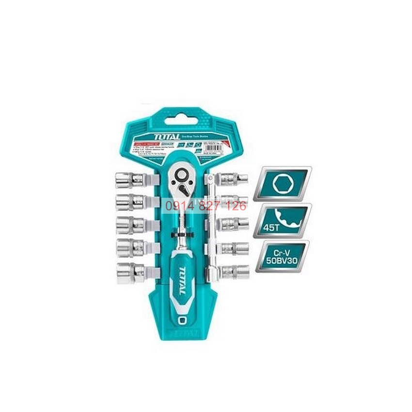 Bộ cần siết 2 chiều kèm 12 socket TOTAL THT14114126 1/4inch thép CrV chất lượng cao 50BV30